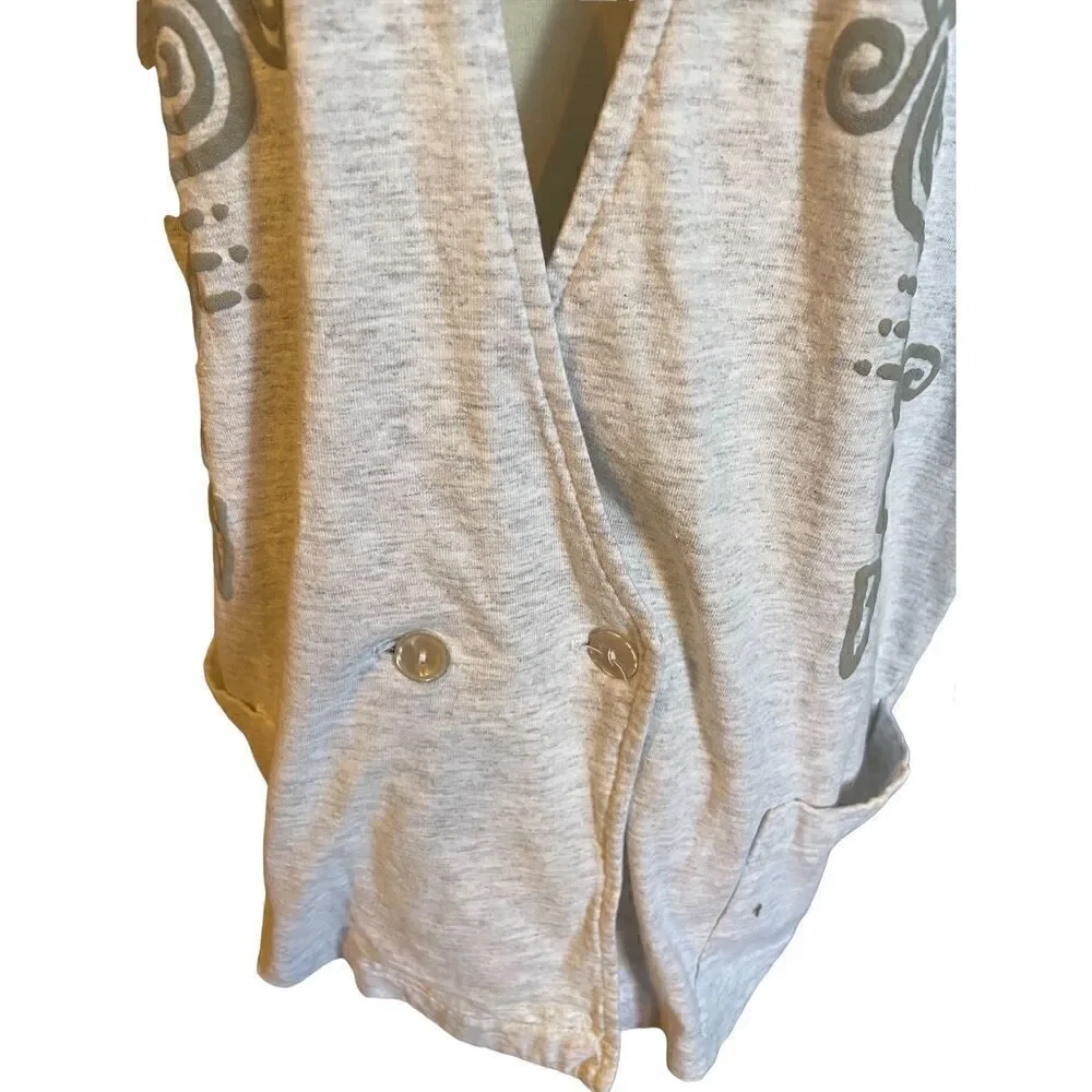SHoK 80’s Light Gray Button Front Tribal Design Cardigan Jacket/Blazer Size XL-V